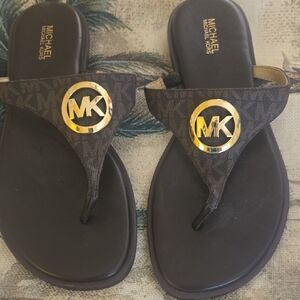 Michael Kors Brown, Black and Gold Women's Flip Flops